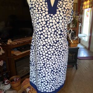 Amanda Lane Navy and White Polka Dot Maxi Dress